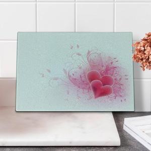 Ambesonne Christmas Cutting Board, Candle Winter Holiday Themed Arrangement with Snow and Fir Tree Leaves Print, Decorative Tempered Glass Cutting and Serving Board, Small Size, Khaki and Grey(Pink White)