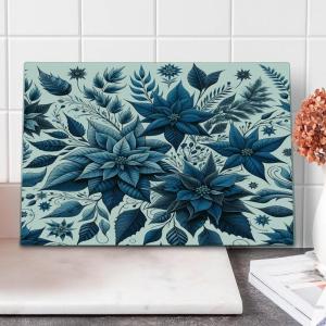 Ambesonne Christmas Cutting Board, Candle Winter Holiday Themed Arrangement with Snow and Fir Tree Leaves Print, Decorative Tempered Glass Cutting and Serving Board, Small Size, Khaki and Grey(Night Blue and Dark Sky Blue)