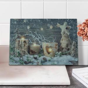 Ambesonne Christmas Cutting Board, Candle Winter Holiday Themed Arrangement with Snow and Fir Tree Leaves Print, Decorative Tempered Glass Cutting and Serving Board, Small Size, Khaki and Grey(Khaki and Grey)