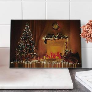 Ambesonne Christmas Cutting Board, Words Print with Original Celebration Objects with Presents and Candies Image, Decorative Tempered Glass Cutting and Serving Board, Small Size, Grey Yellow(Orange)