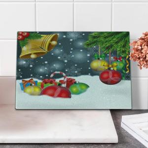 Ambesonne Christmas Cutting Board, Words Print with Original Celebration Objects with Presents and Candies Image, Decorative Tempered Glass Cutting and Serving Board, Small Size, Grey Yellow(Grey Yellow)
