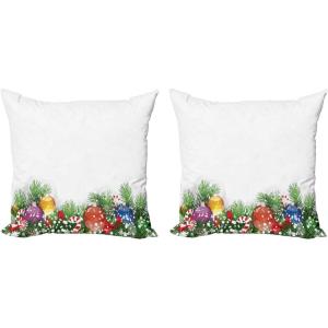 Ambesonne Christmas Decorative Throw Pillow Case Pack of 2, Holiday Season Office Design Tree Celebration Snowflakes Celebration, Couch Bedroom Living Room Cushion Cover, 16″, White Green Red(16″)