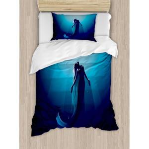 Ambesonne Christmas Duvet Cover Set, Floral Winter Red Bird Hat and Scarf on Blooming Tree Nature Inspired, Decorative 3 Piece Bedding Set with 2 Pillow Shams, Queen Size, Burgundy Green(Indigo Blue)