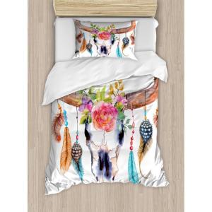 Ambesonne Christmas Duvet Cover Set, Floral Winter Red Bird Hat and Scarf on Blooming Tree Nature Inspired, Decorative 3 Piece Bedding Set with 2 Pillow Shams, Queen Size, Burgundy Green(White Pink)