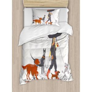 Ambesonne Christmas Duvet Cover Set, Floral Winter Red Bird Hat and Scarf on Blooming Tree Nature Inspired, Decorative 3 Piece Bedding Set with 2 Pillow Shams, Queen Size, Burgundy Green(White Brick Red)