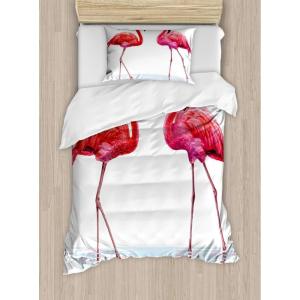 Ambesonne Christmas Duvet Cover Set, Floral Winter Red Bird Hat and Scarf on Blooming Tree Nature Inspired, Decorative 3 Piece Bedding Set with 2 Pillow Shams, Queen Size, Burgundy Green(Orange Lavender)