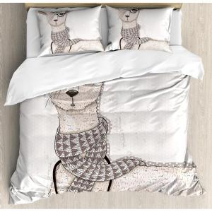 Ambesonne Christmas Duvet Cover Set, Floral Winter Red Bird Hat and Scarf on Blooming Tree Nature Inspired, Decorative 3 Piece Bedding Set with 2 Pillow Shams, Queen Size, Burgundy Green(Beige Tan)