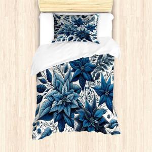 Ambesonne Christmas Duvet Cover Set, Floral Winter Red Bird Hat and Scarf on Blooming Tree Nature Inspired, Decorative 3 Piece Bedding Set with 2 Pillow Shams, Queen Size, Burgundy Green(Night Blue and Dark Sky Blue)