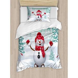 Ambesonne Christmas Duvet Cover Set, Floral Winter Red Bird Hat and Scarf on Blooming Tree Nature Inspired, Decorative 3 Piece Bedding Set with 2 Pillow Shams, Queen Size, Burgundy Green(Teal Red White)