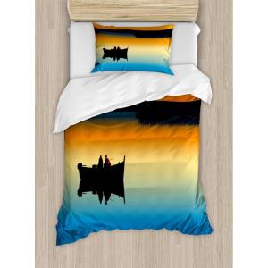 Ambesonne Christmas Duvet Cover Set, Floral Winter Red Bird Hat and Scarf on Blooming Tree Nature Inspired, Decorative 3 Piece Bedding Set with 2 Pillow Shams, Queen Size, Burgundy Green(Orange Blue)