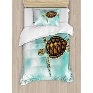 Ambesonne Christmas Duvet Cover Set, Floral Winter Red Bird Hat and Scarf on Blooming Tree Nature Inspired, Decorative 3 Piece Bedding Set with 2 Pillow Shams, Queen Size, Burgundy Green(Pale Coffee Seafoam)