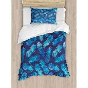 Ambesonne Christmas Duvet Cover Set, Floral Winter Red Bird Hat and Scarf on Blooming Tree Nature Inspired, Decorative 3 Piece Bedding Set with 2 Pillow Shams, Queen Size, Burgundy Green(Night Blue Turquoise)