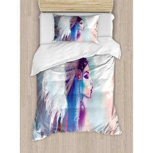 Ambesonne Christmas Duvet Cover Set, Floral Winter Red Bird Hat and Scarf on Blooming Tree Nature Inspired, Decorative 3 Piece Bedding Set with 2 Pillow Shams, Queen Size, Burgundy Green(Blue Salmon)