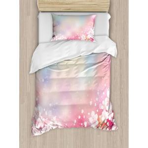 Ambesonne Christmas Duvet Cover Set, Floral Winter Red Bird Hat and Scarf on Blooming Tree Nature Inspired, Decorative 3 Piece Bedding Set with 2 Pillow Shams, Queen Size, Burgundy Green(Pink Blue)