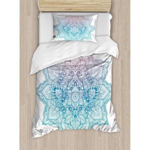Ambesonne Christmas Duvet Cover Set, Floral Winter Red Bird Hat and Scarf on Blooming Tree Nature Inspired, Decorative 3 Piece Bedding Set with 2 Pillow Shams, Queen Size, Burgundy Green(Lilac Blue)