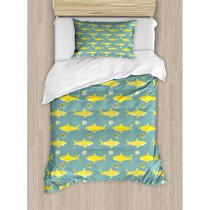Ambesonne Christmas Duvet Cover Set, Floral Winter Red Bird Hat and Scarf on Blooming Tree Nature Inspired, Decorative 3 Piece Bedding Set with 2 Pillow Shams, Queen Size, Burgundy Green(Sea Green Yellow)