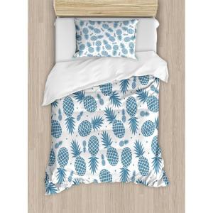 Ambesonne Christmas Duvet Cover Set, Floral Winter Red Bird Hat and Scarf on Blooming Tree Nature Inspired, Decorative 3 Piece Bedding Set with 2 Pillow Shams, Queen Size, Burgundy Green(Gray Blue)