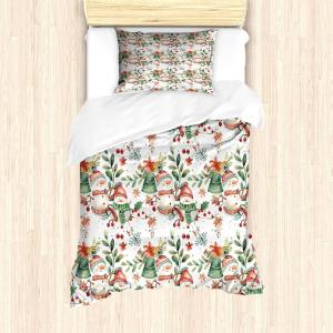 Ambesonne Christmas Duvet Cover Set, Floral Winter Red Bird Hat and Scarf on Blooming Tree Nature Inspired, Decorative 3 Piece Bedding Set with 2 Pillow Shams, Queen Size, Burgundy Green(Burgundy Tan and Vermilion)