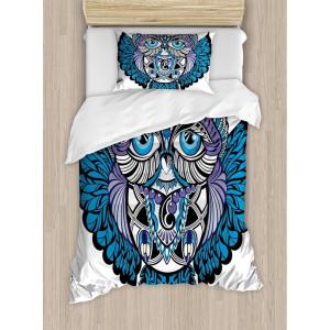 Ambesonne Christmas Duvet Cover Set, Floral Winter Red Bird Hat and Scarf on Blooming Tree Nature Inspired, Decorative 3 Piece Bedding Set with 2 Pillow Shams, Queen Size, Burgundy Green(Navy Blue and Purple)