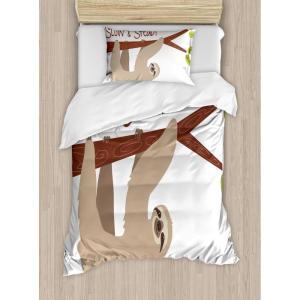 Ambesonne Christmas Duvet Cover Set, Floral Winter Red Bird Hat and Scarf on Blooming Tree Nature Inspired, Decorative 3 Piece Bedding Set with 2 Pillow Shams, Queen Size, Burgundy Green(Tan Chestnut Brown)
