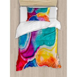 Ambesonne Christmas Duvet Cover Set, Floral Winter Red Bird Hat and Scarf on Blooming Tree Nature Inspired, Decorative 3 Piece Bedding Set with 2 Pillow Shams, Queen Size, Burgundy Green(Blue Orange)