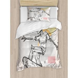 Ambesonne Christmas Duvet Cover Set, Floral Winter Red Bird Hat and Scarf on Blooming Tree Nature Inspired, Decorative 3 Piece Bedding Set with 2 Pillow Shams, Queen Size, Burgundy Green(Grey Cream)