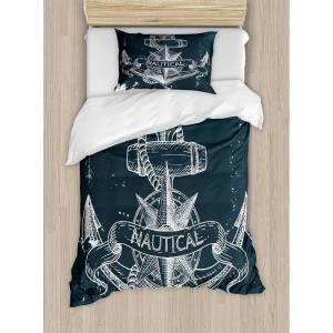 Ambesonne Christmas Duvet Cover Set, Floral Winter Red Bird Hat and Scarf on Blooming Tree Nature Inspired, Decorative 3 Piece Bedding Set with 2 Pillow Shams, Queen Size, Burgundy Green(White and Blue)