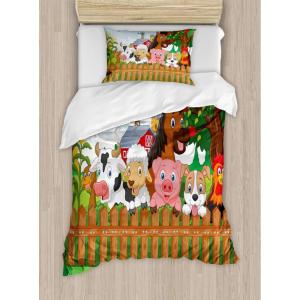 Ambesonne Christmas Duvet Cover Set, Floral Winter Red Bird Hat and Scarf on Blooming Tree Nature Inspired, Decorative 3 Piece Bedding Set with 2 Pillow Shams, Queen Size, Burgundy Green(Green Brown)
