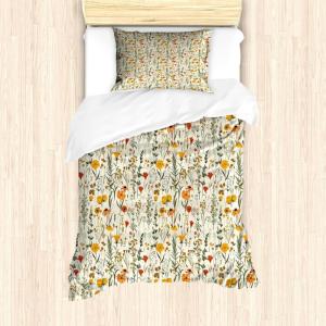 Ambesonne Christmas Duvet Cover Set, Floral Winter Red Bird Hat and Scarf on Blooming Tree Nature Inspired, Decorative 3 Piece Bedding Set with 2 Pillow Shams, Queen Size, Burgundy Green(Mustard Orange Sage Green)