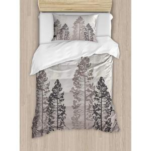 Ambesonne Christmas Duvet Cover Set, Floral Winter Red Bird Hat and Scarf on Blooming Tree Nature Inspired, Decorative 3 Piece Bedding Set with 2 Pillow Shams, Queen Size, Burgundy Green(Warm Taupe)
