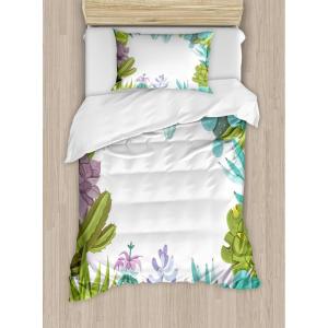 Ambesonne Christmas Duvet Cover Set, Floral Winter Red Bird Hat and Scarf on Blooming Tree Nature Inspired, Decorative 3 Piece Bedding Set with 2 Pillow Shams, Queen Size, Burgundy Green(Sage Green)
