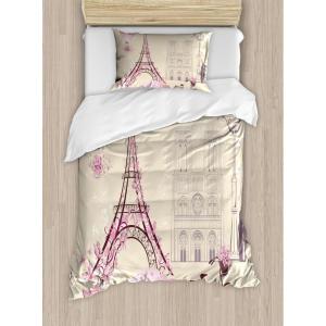 Ambesonne Christmas Duvet Cover Set, Floral Winter Red Bird Hat and Scarf on Blooming Tree Nature Inspired, Decorative 3 Piece Bedding Set with 2 Pillow Shams, Queen Size, Burgundy Green(Ivory Pink)
