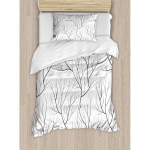 Ambesonne Christmas Duvet Cover Set, Floral Winter Red Bird Hat and Scarf on Blooming Tree Nature Inspired, Decorative 3 Piece Bedding Set with 2 Pillow Shams, Queen Size, Burgundy Green(White and Black)