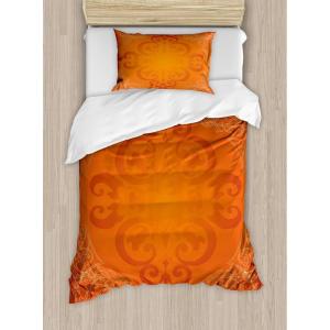 Ambesonne Christmas Duvet Cover Set, Floral Winter Red Bird Hat and Scarf on Blooming Tree Nature Inspired, Decorative 3 Piece Bedding Set with 2 Pillow Shams, Queen Size, Burgundy Green(Yellow Orange)