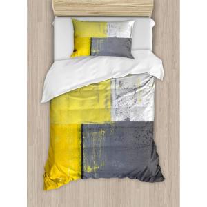 Ambesonne Christmas Duvet Cover Set, Merry Christmas Lettering on an Abstract Modern Snowflake Dot Pattern, Decorative 3 Piece Bedding Set with 2 Pillow Shams, King Size, Black Beige(Grey Yellow)