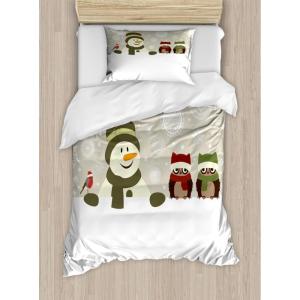 Ambesonne Christmas Duvet Cover Set, Merry Christmas Lettering on an Abstract Modern Snowflake Dot Pattern, Decorative 3 Piece Bedding Set with 2 Pillow Shams, King Size, Black Beige(Cream White)