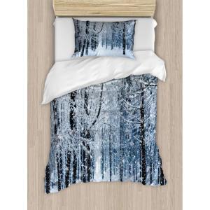 Ambesonne Christmas Duvet Cover Set, Merry Christmas Lettering on an Abstract Modern Snowflake Dot Pattern, Decorative 3 Piece Bedding Set with 2 Pillow Shams, King Size, Black Beige(Ecru Blue)