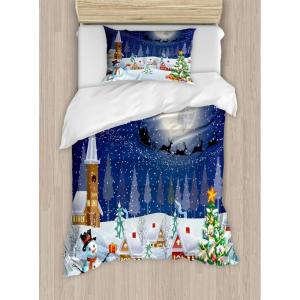 Ambesonne Christmas Duvet Cover Set, Merry Christmas Lettering on an Abstract Modern Snowflake Dot Pattern, Decorative 3 Piece Bedding Set with 2 Pillow Shams, King Size, Black Beige(White Blue)