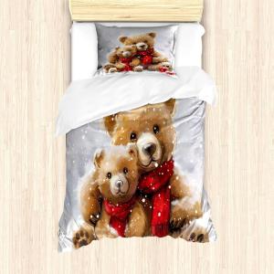 Ambesonne Christmas Duvet Cover Set, Merry Christmas Lettering on an Abstract Modern Snowflake Dot Pattern, Decorative 3 Piece Bedding Set with 2 Pillow Shams, King Size, Black Beige(Off White Tan Dark Pink)