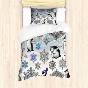 Ambesonne Christmas Duvet Cover Set, Merry Christmas Lettering on an Abstract Modern Snowflake Dot Pattern, Decorative 3 Piece Bedding Set with 2 Pillow Shams, King Size, Black Beige(Ivory Violet Blue)