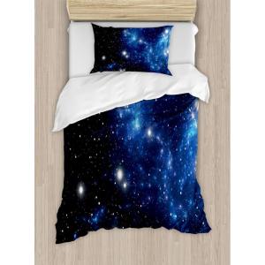 Ambesonne Christmas Duvet Cover Set, Merry Christmas Lettering on an Abstract Modern Snowflake Dot Pattern, Decorative 3 Piece Bedding Set with 2 Pillow Shams, King Size, Black Beige(Blue Black White)