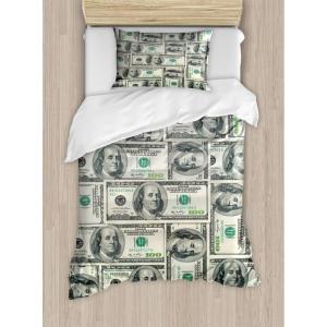 Ambesonne Christmas Duvet Cover Set, Merry Christmas Lettering on an Abstract Modern Snowflake Dot Pattern, Decorative 3 Piece Bedding Set with 2 Pillow Shams, King Size, Black Beige(Green Grey)