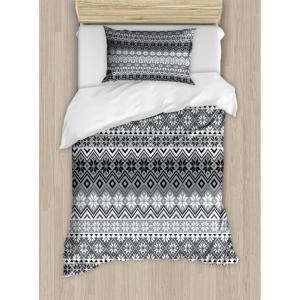 Ambesonne Christmas Duvet Cover Set, Merry Christmas Lettering on an Abstract Modern Snowflake Dot Pattern, Decorative 3 Piece Bedding Set with 2 Pillow Shams, King Size, Black Beige(Gray White)