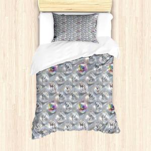 Ambesonne Christmas Duvet Cover Set, Merry Christmas Lettering on an Abstract Modern Snowflake Dot Pattern, Decorative 3 Piece Bedding Set with 2 Pillow Shams, King Size, Black Beige(Pale Grey White and Pink)