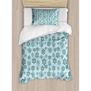 Ambesonne Christmas Duvet Cover Set, Merry Christmas Lettering on an Abstract Modern Snowflake Dot Pattern, Decorative 3 Piece Bedding Set with 2 Pillow Shams, King Size, Black Beige(Pale Blue Teal Grey)