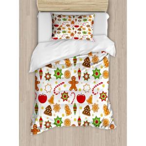 Ambesonne Christmas Duvet Cover Set, Merry Christmas Lettering on an Abstract Modern Snowflake Dot Pattern, Decorative 3 Piece Bedding Set with 2 Pillow Shams, King Size, Black Beige(Red Cinnamon)