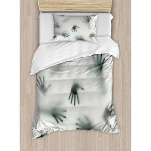 Ambesonne Christmas Duvet Cover Set, Merry Christmas Lettering on an Abstract Modern Snowflake Dot Pattern, Decorative 3 Piece Bedding Set with 2 Pillow Shams, King Size, Black Beige(Emerald)