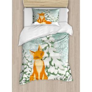 Ambesonne Christmas Duvet Cover Set, Merry Christmas Lettering on an Abstract Modern Snowflake Dot Pattern, Decorative 3 Piece Bedding Set with 2 Pillow Shams, King Size, Black Beige(Almond Green Orange)