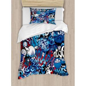 Ambesonne Christmas Duvet Cover Set, Merry Christmas Lettering on an Abstract Modern Snowflake Dot Pattern, Decorative 3 Piece Bedding Set with 2 Pillow Shams, King Size, Black Beige(Soft Blue)