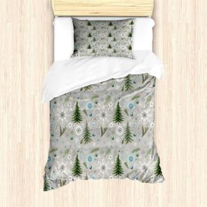 Ambesonne Christmas Duvet Cover Set, Merry Christmas Lettering on an Abstract Modern Snowflake Dot Pattern, Decorative 3 Piece Bedding Set with 2 Pillow Shams, King Size, Black Beige(Pale Sage Green and Seafoam)